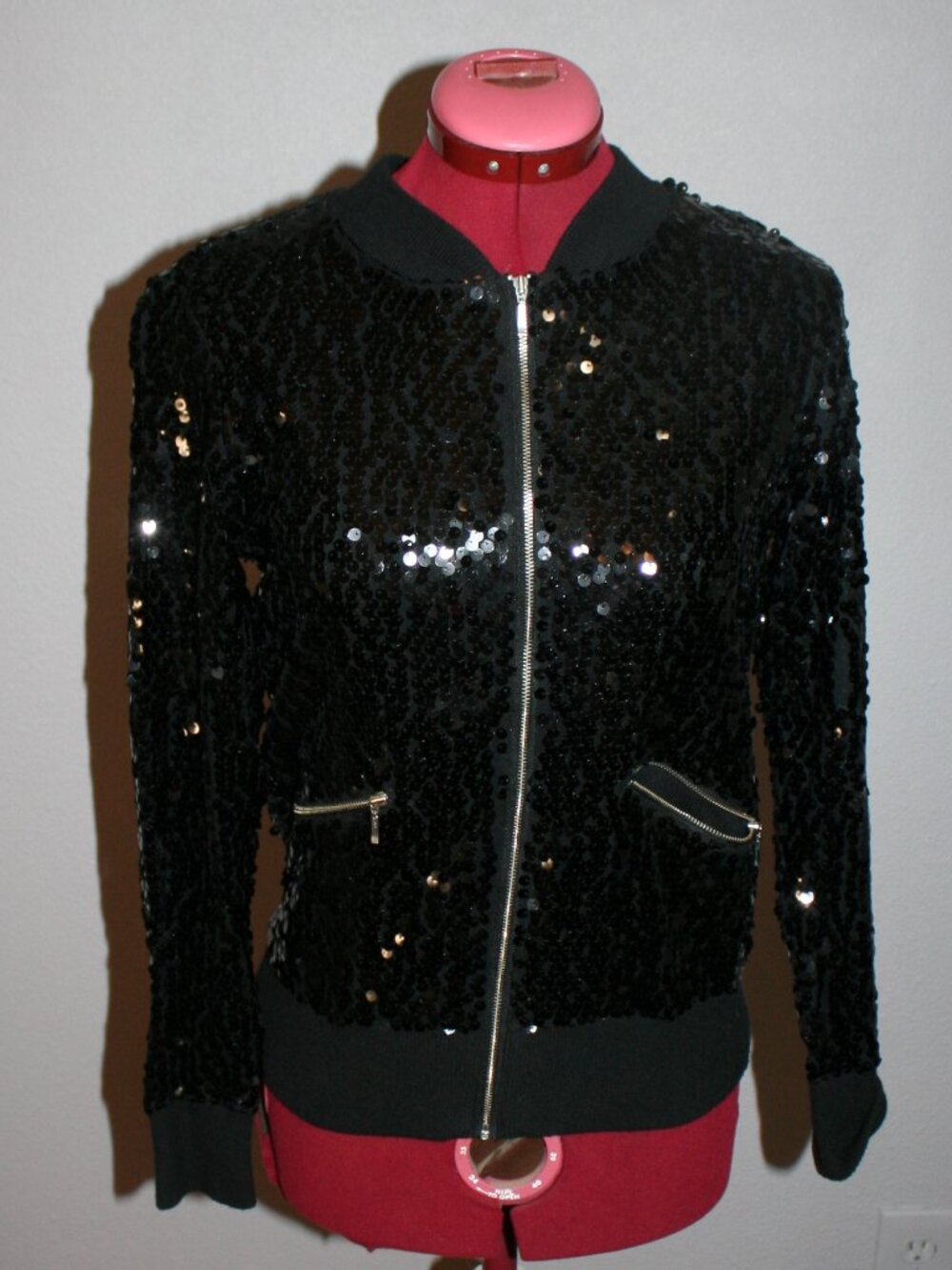 Berek Black Sequin Bomber Jacket Sparkly Zip Up Coat S